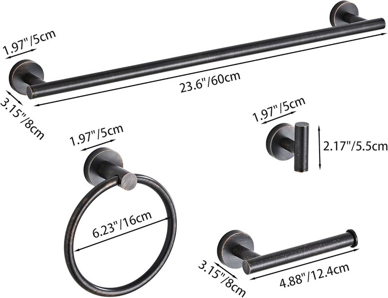 KUUBTH Oil Rubbed Bronze Bathroom Hardware Set 5 Piece with Towel Racks for Bathroom, SUS304 Stainless Steel Bath Towel Bar Set, 24 Inch Wall Mounted Accessories Kit - Image 3